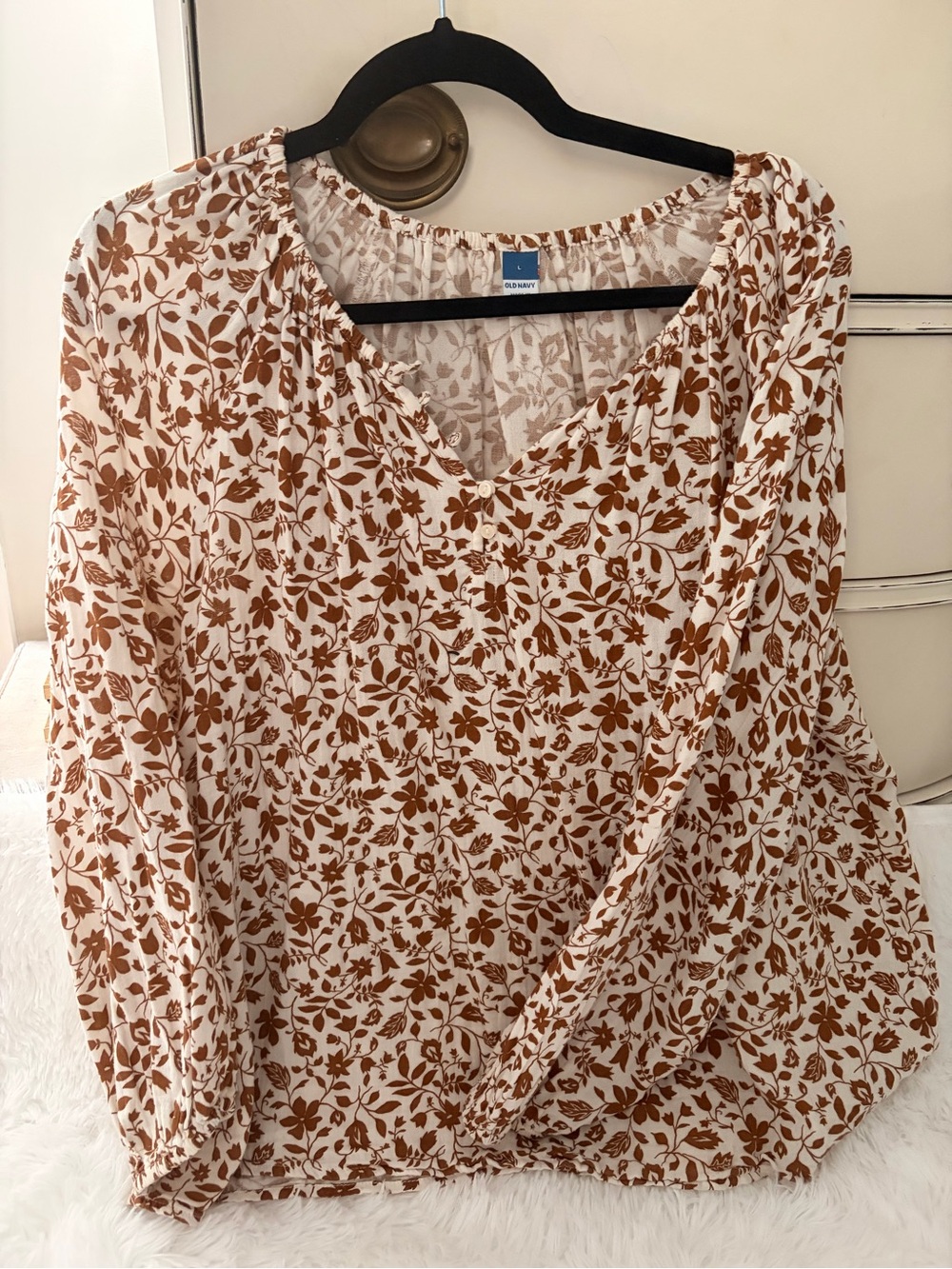 Old Navy Cream top with Brown Floral Print